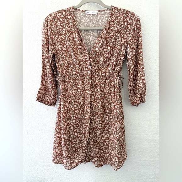 Zara girls Sundress with V-Neck and Cuffed Sleeves button front elastic waist - Picture 1 of 8